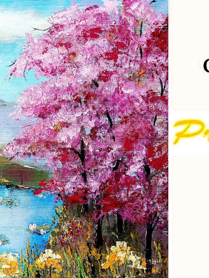Sakura Painting Pink Blooming Original Art  16 x 20 impasto Oil Painting Japan Garden Painting Floral Wall Art Flower Oil Art Trees Artwork