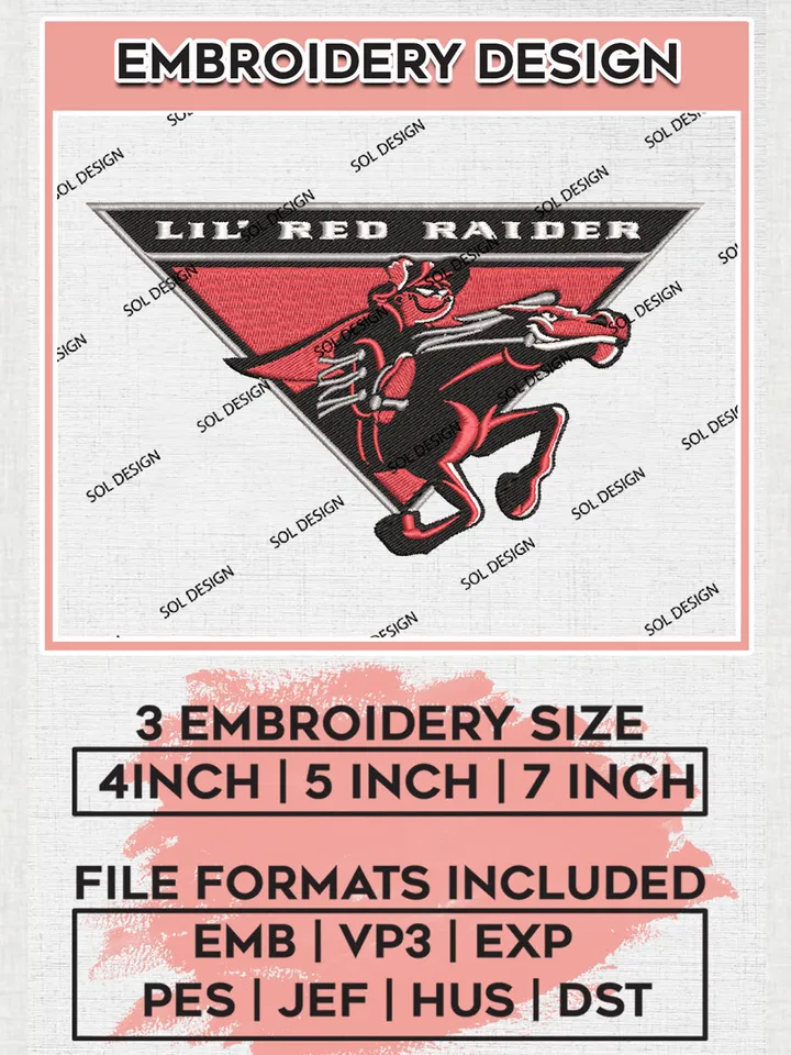 NCAA Texas Tech Red Raiders Team Logo Embroidery Design Files, NCAA Texas Tech Red Raiders Machine Embroidery, NCAA Teams, 3 sizes, NCAA Machine embroidery designs, Digital Download