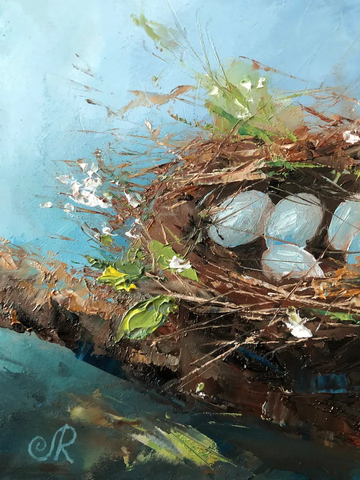 Nest Painting Original Bird Eggs Spring Painting Bird's Nest Easter Painting