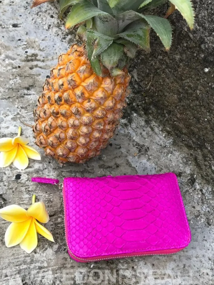 Genuine python skin fuchsia wallet | Small wallet | Exotic leather wallet | Women wallet | Snake trendy Wallet | Snakeskin designer wallet