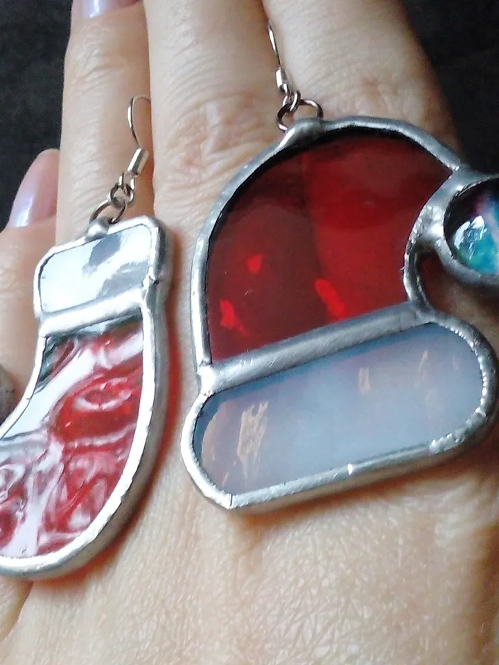 Santas hat stained glass earrings, Christmas hat, New year jewelry, Hygge Christmas decorations, Santa earrings