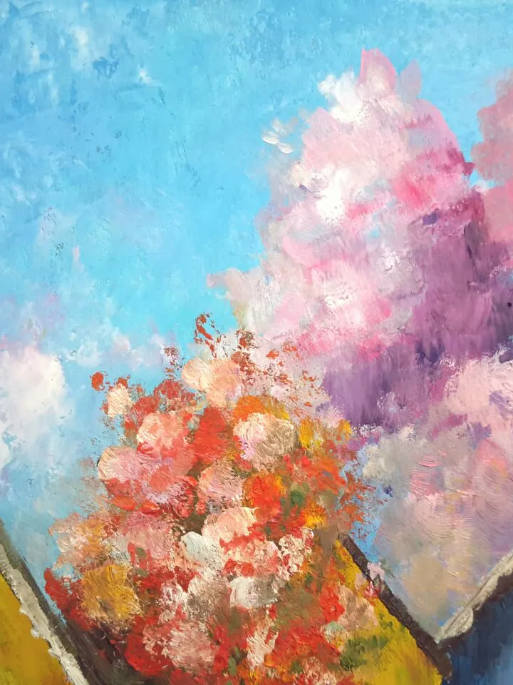 Colorful fairy-tale houses Original Oil Painting.