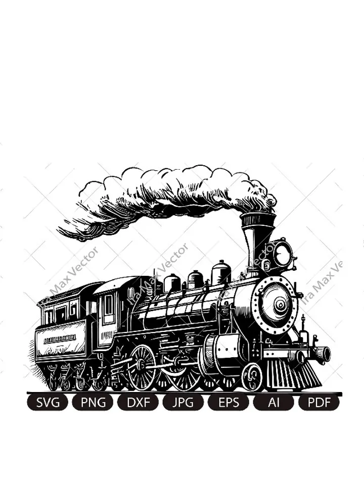 Steam Engine Image , Steam locomotive vintage svg, Retro transport, Old train, Train retro SVG PNG, Vintage Clip Art for Transfers Prints