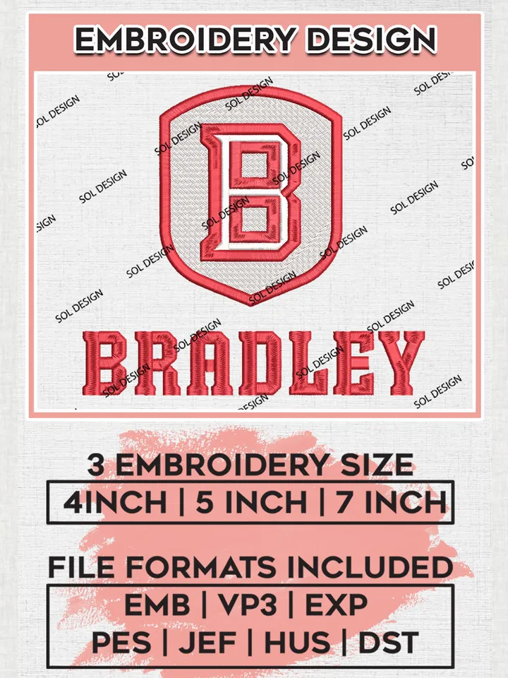 Bradley College Football Team Writing Logo embroidery designs, NCAA Bradley Braves Logo Machine embroidery files, NCAA Team Logo embroidery designs, NCAA Game Day Machine embroidery designs, Digital Download