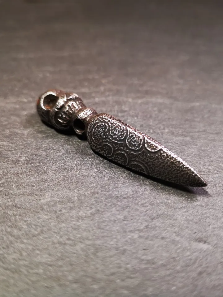 Gandhanra Handmade Skull Phurba Amulet,Kila - Dorje Phurba,Tibetan Budhist Ritual Implement Pendant,Made of Cold Iron,2.24"