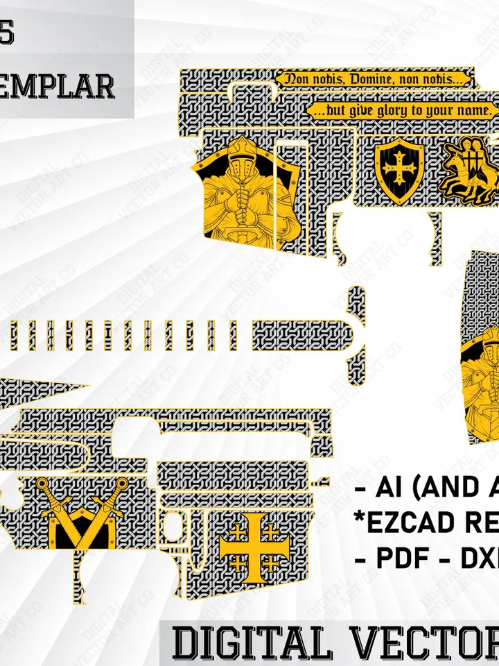 Knights Templar Svg Vector Design For Ar15 Laser Engraving File | Svg Knight Laser Cut | Digital Svg | Knight Vector Ezcad Engraving Drawing