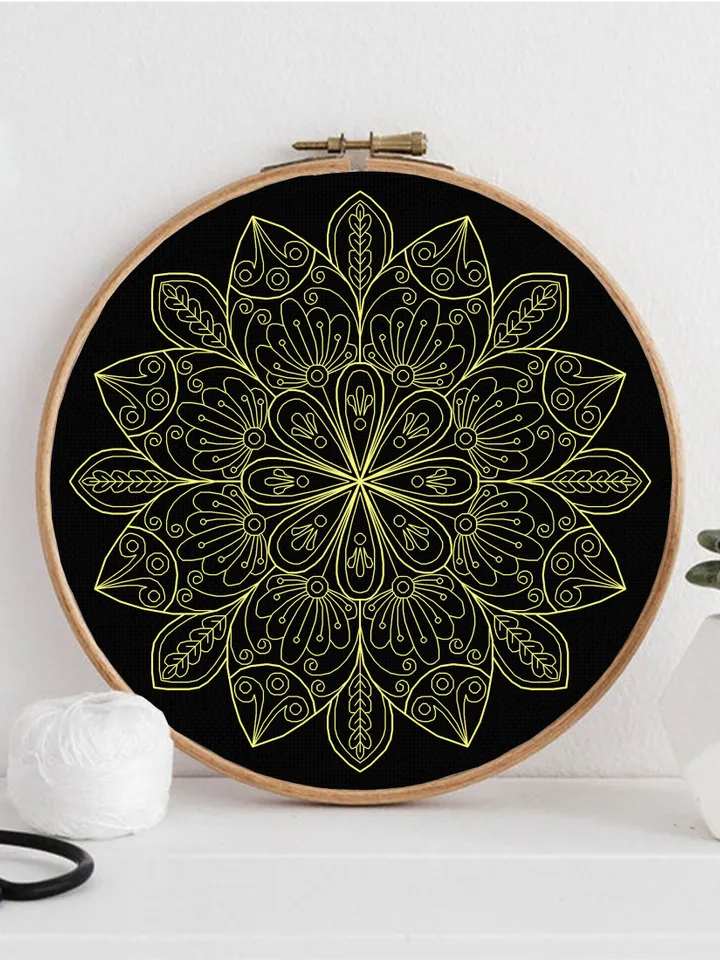 Floral mandala blackwork pattern PDF Blackwork mandala embroidery download PDF, Backstitch chart Mandala ornament, Blackwork embroidery #W21
