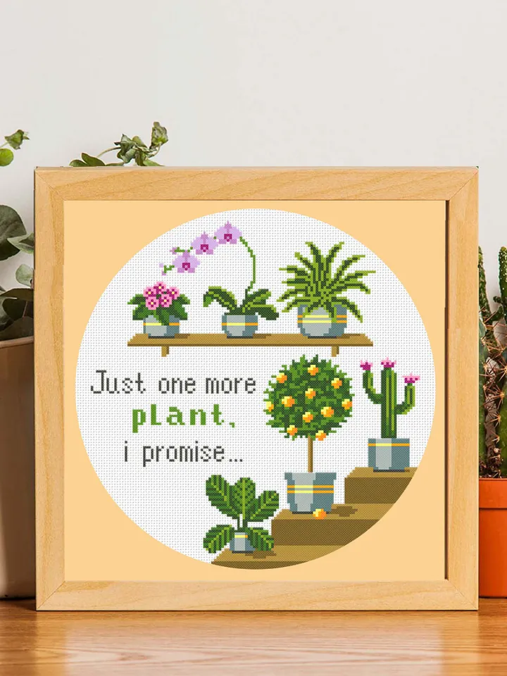 Potted plants cross stitch pattern download PDF, Just one more plant quote cross stitch, House plant hand embroidery PDF, Garden stitch #P30
