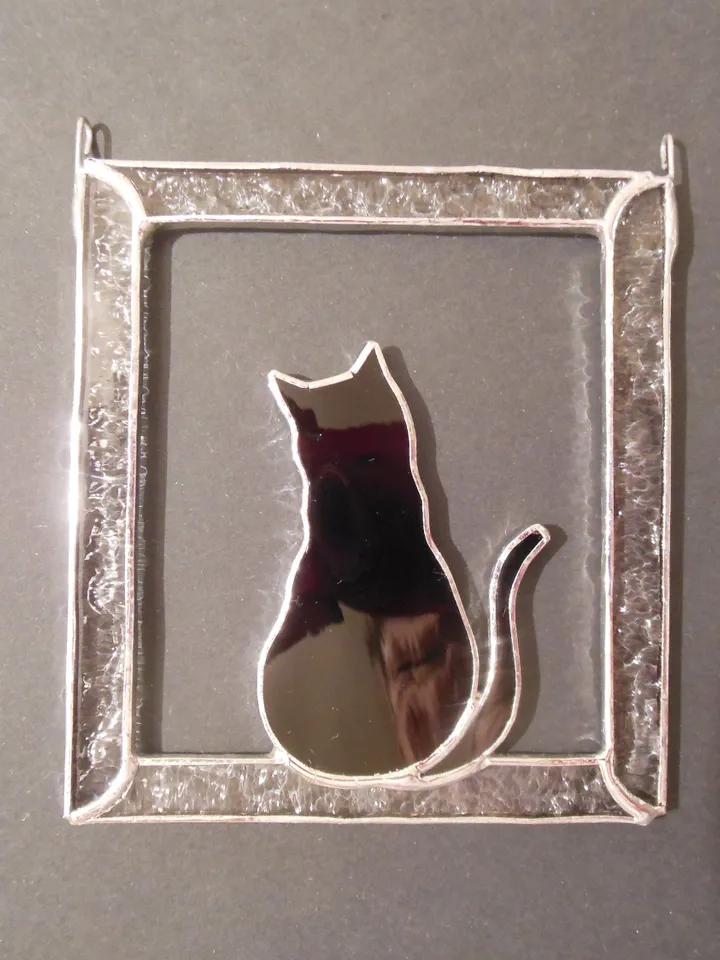 Black Cat in Frame Stained glass window hanging Suncatcher . Gift for animal lover, pet loss memorial .