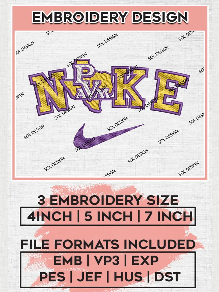 Nike Prairie View AM Panthers Machine Embroidery Design, NCAA Prairie View AM Panthers Embroidery Design files, NCAA Embroidery Designs, NCAA Machine Embroidery Designs, Digital Download