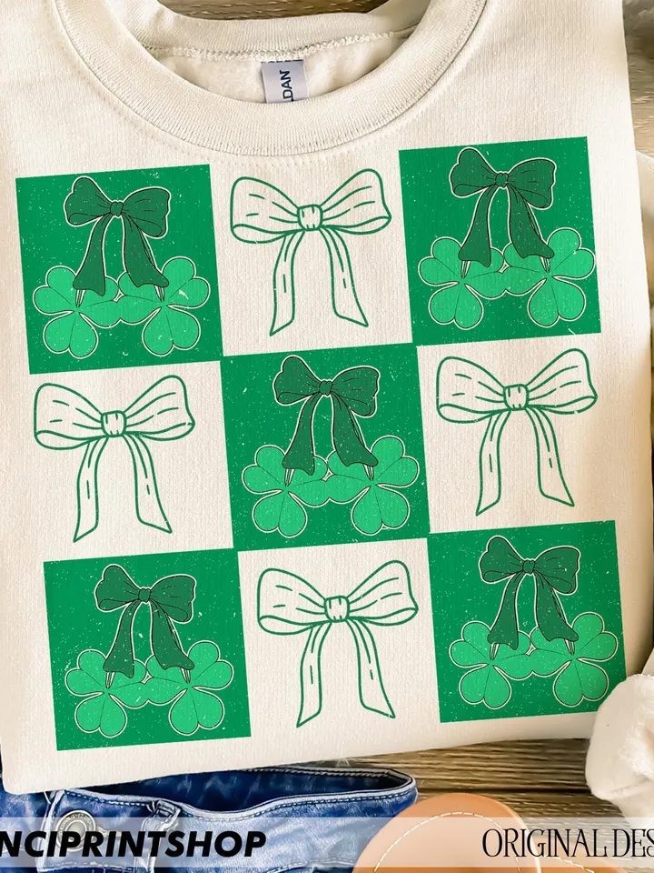 Retro Checkered St Patrick's Day PNG, Coquette St Patrick's Day png, Retro St Patrick's png, Lucky Shamrock png, Irish Day png, Clover png