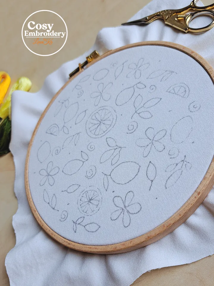 Floral Lemons Hand Embroidery Pattern Step-by-Step Tutorial for Beginners DIY Hoop Art Instant Download PDF Printable Pattern Unique Design