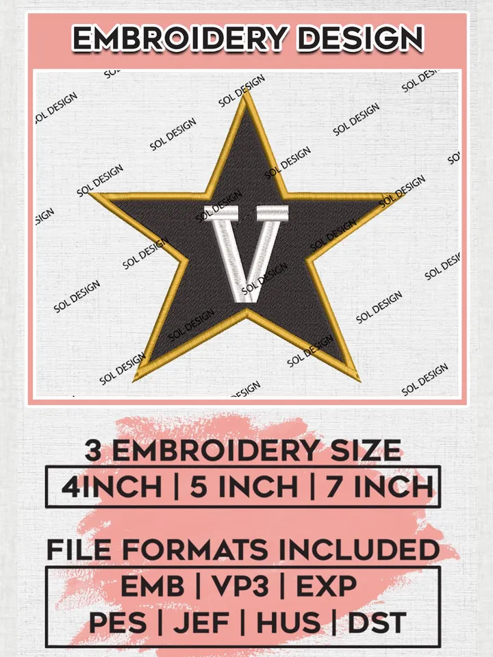 Vanderbilt Commodores Logo Machine Embroidery Design, NCAA Vanderbilt Commodores Embroidery Design Design files, NCAA Embroidery Designs, NCAA Machine Embroidery Designs, Digital Download
