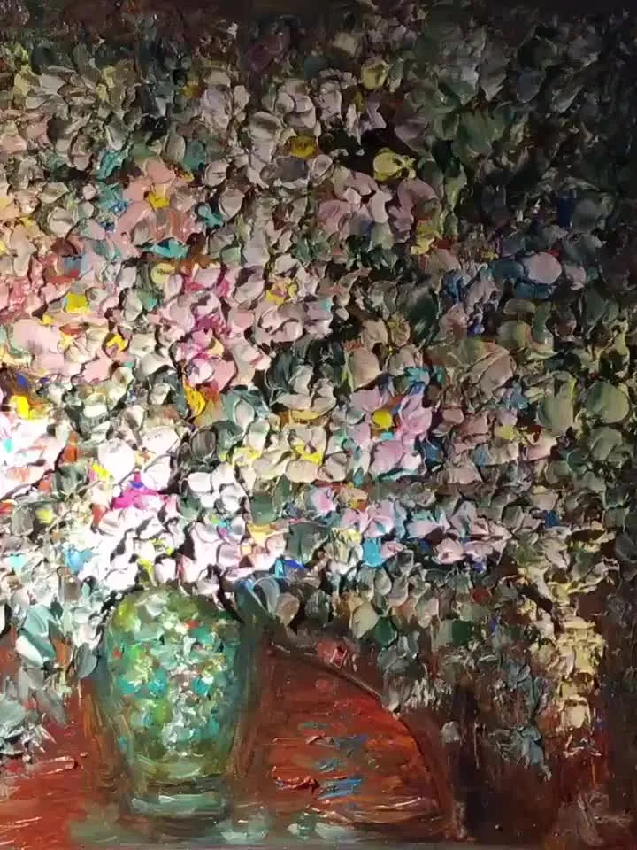 Bouquet of flowers in a vase, original oil painting on canvas board, impasto heavy textured painting, home decoration wall art,unique gift.