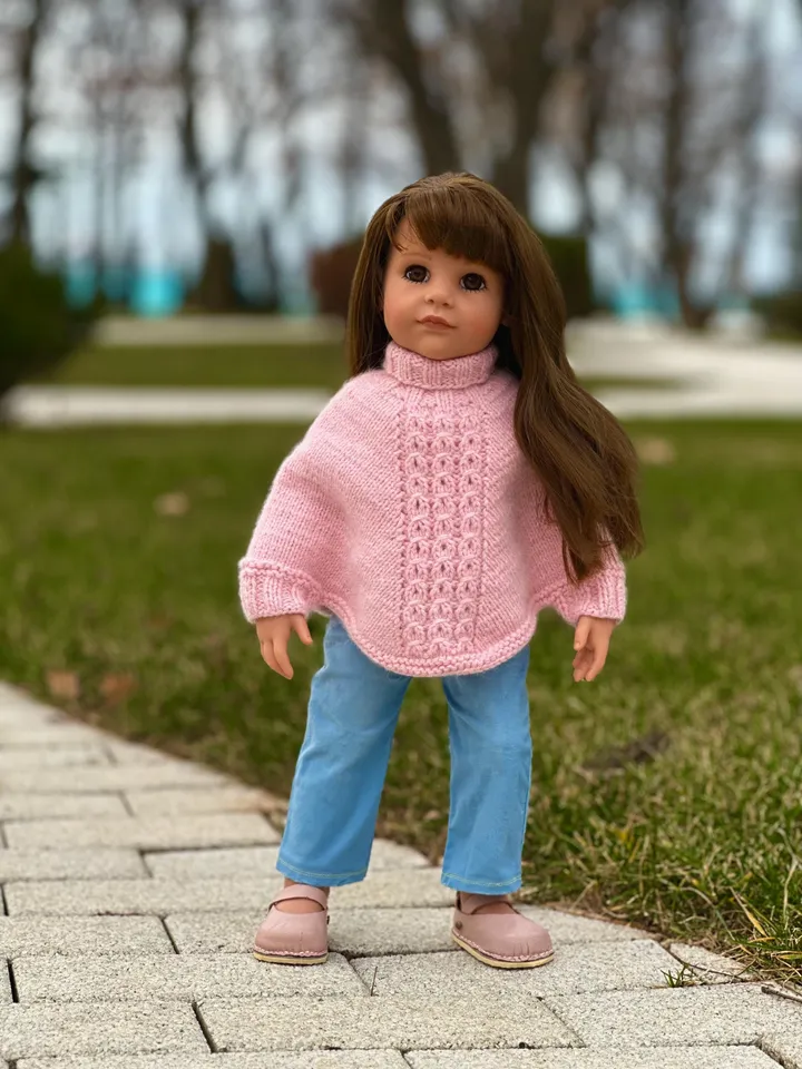 Poncho KNIT PATTERN Unique for Gotz and American Girl Dolls / 18-inch doll clothes pattern PDF english