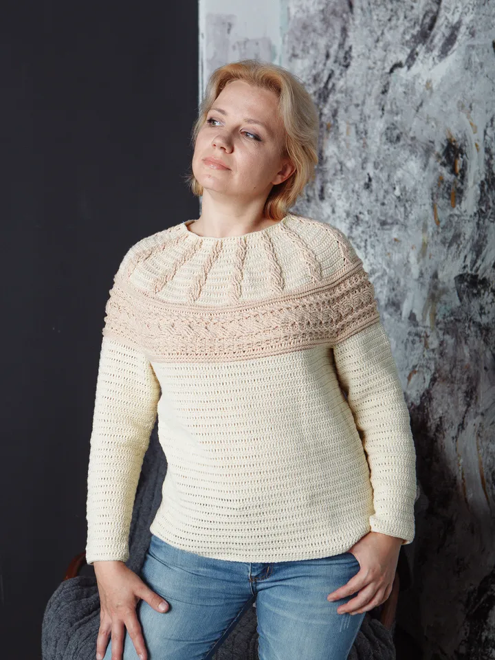 Top Down Cable Women's Pullover Sweater Crochet Pattern