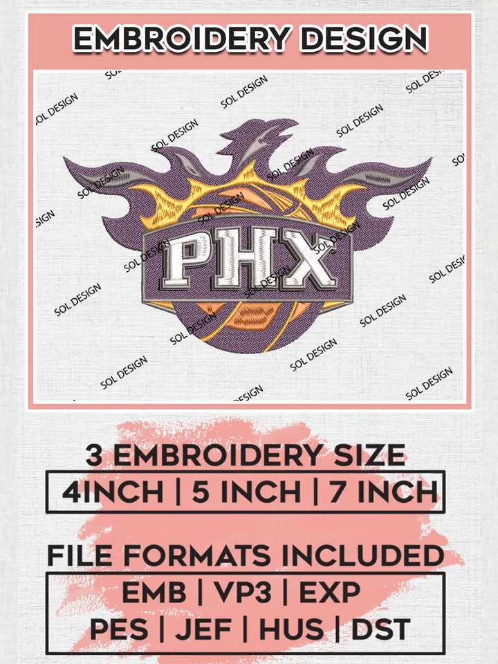 Phoenix Suns Embroidery Design, NBA Suns Embroidery File, NBA Logo Machine Embroidery, NBA Embroidery Design, Instant Download, Digital Download