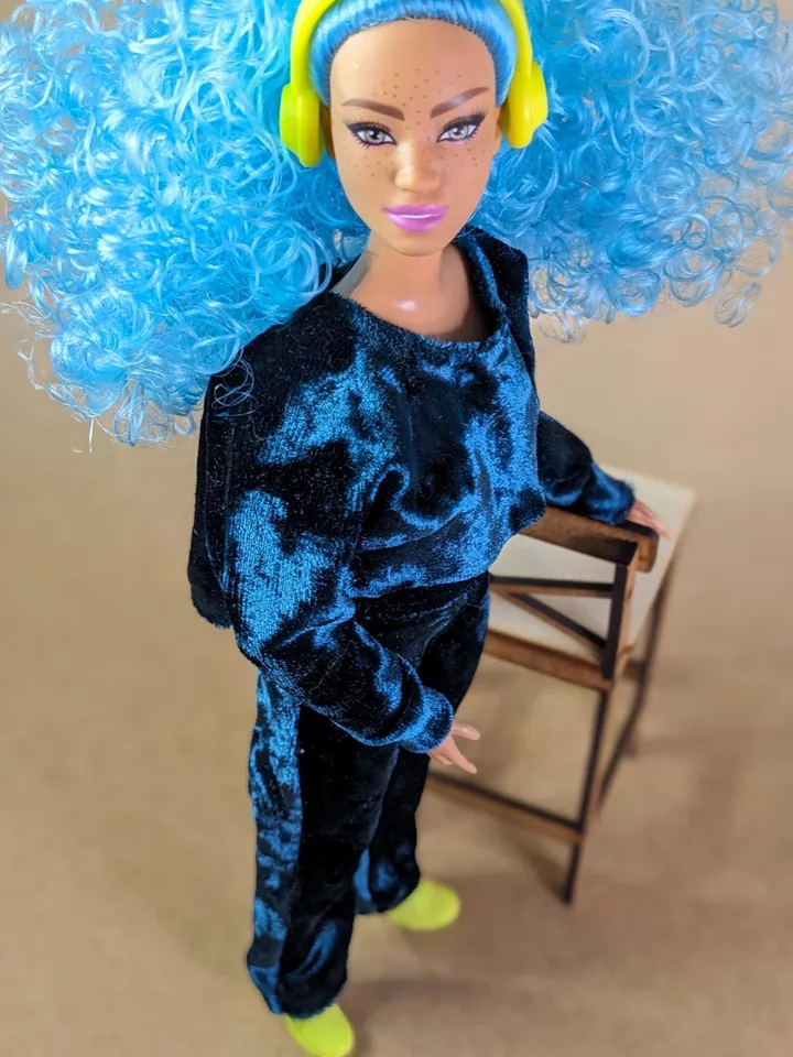 Handmade casual green velvet two-piece set (long-sleeve and pants) for 1/6 scale fashion female dolls