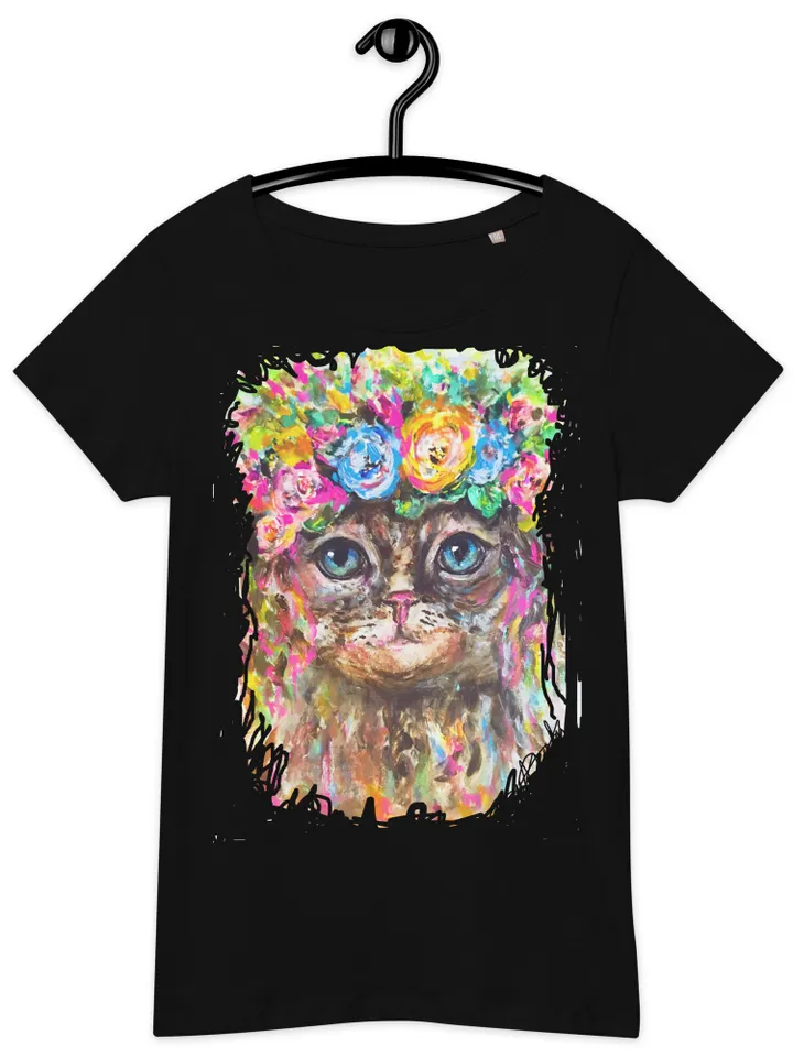 Flower cat Women’s basic organic t-shirt made with my original watercolour mix media artwork,one of a kind.