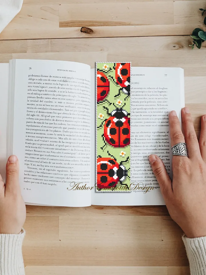 Ladybug bookmark cross stitch pattern PDF download Red bug cross stitch chart, Cute bookmark pattern digital PDF, Ladybug ornament #B280