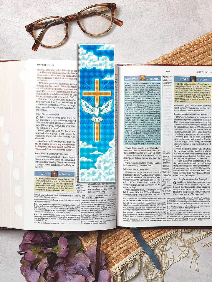 Christian bookmark cross stitch pattern PDF download Holy cross and white dove cross stitch chart, Bible bookmark pattern digital PDF #B443
