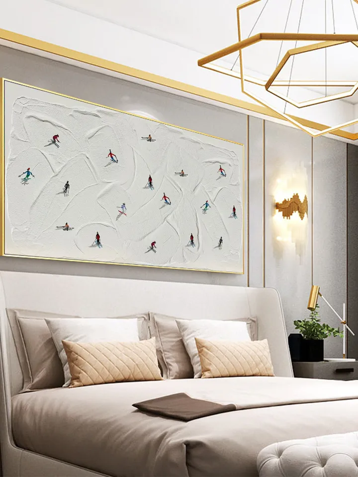Large Original Ski Sport Painting on Canvas, Texture Wall Art, Skier on Snowy Mountain Art White Snow Skiing Art Custom Painting, Home Decor