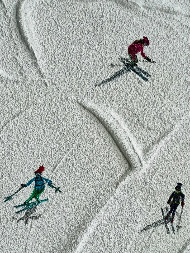Large Original Ski Sport Painting on Canvas, Texture Wall Art, Skier on Snowy Mountain Art White Snow Skiing Art Custom Painting, Home Decor