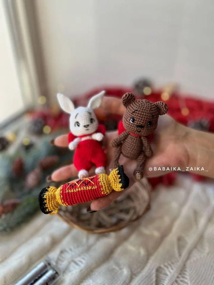PDF Crochet Christmas Tree toys SET: Bunny, Candy, Teddy Bear Christmas Amigurumi Pattern Crochet Ornament Christmas Decor Tree Toys Pattern