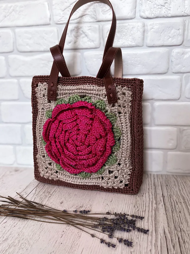Crochet pattern granny square bag PDF digital instant download, women tote, hippie purse, square handbag, crochet bag, casual wear