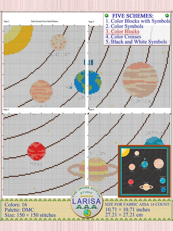 Cross Stitch Pattern of the Solar System | Planetary Chart