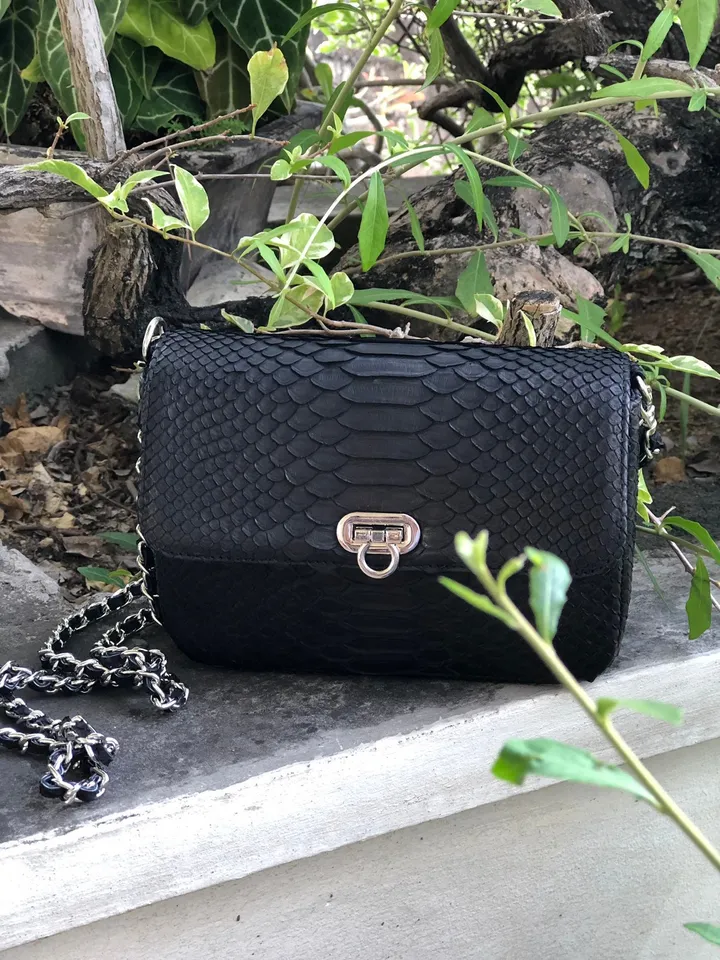 Genuine python skin Gino bag | Black crossbody Bag | Classy Chain Crossbody Women Bag | Exotic Leather Bag | Designer Handmade Bag