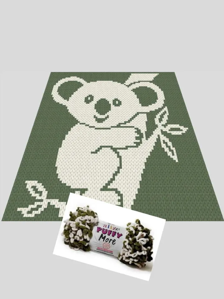 Loop yarn finger knitted Koala blanket pattern PDF