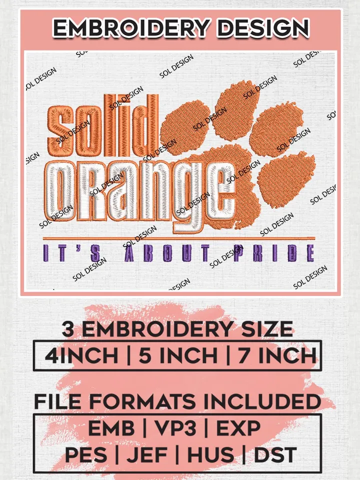 NCAA Solid Orange It's About Pride Team Logo Embroidery Design Files, NCAA Clemson Tigers Machine Embroidery, NCAA Teams, 3 sizes, NCAA Machine embroidery designs, Digital Download