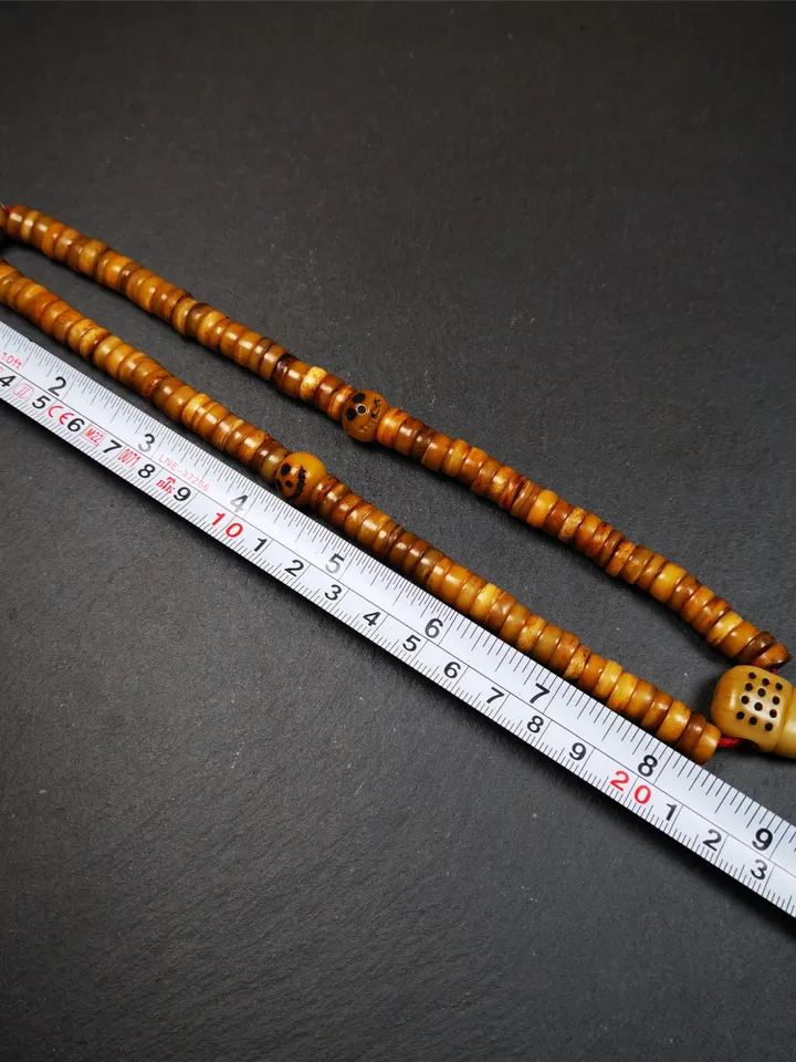 Gandhanra Old Tibetan 108 Yak Bone Mala,Prayer Beads Necklace,Rosary Beads for Meditation,Diameter 0.35", Circumference 16.5"