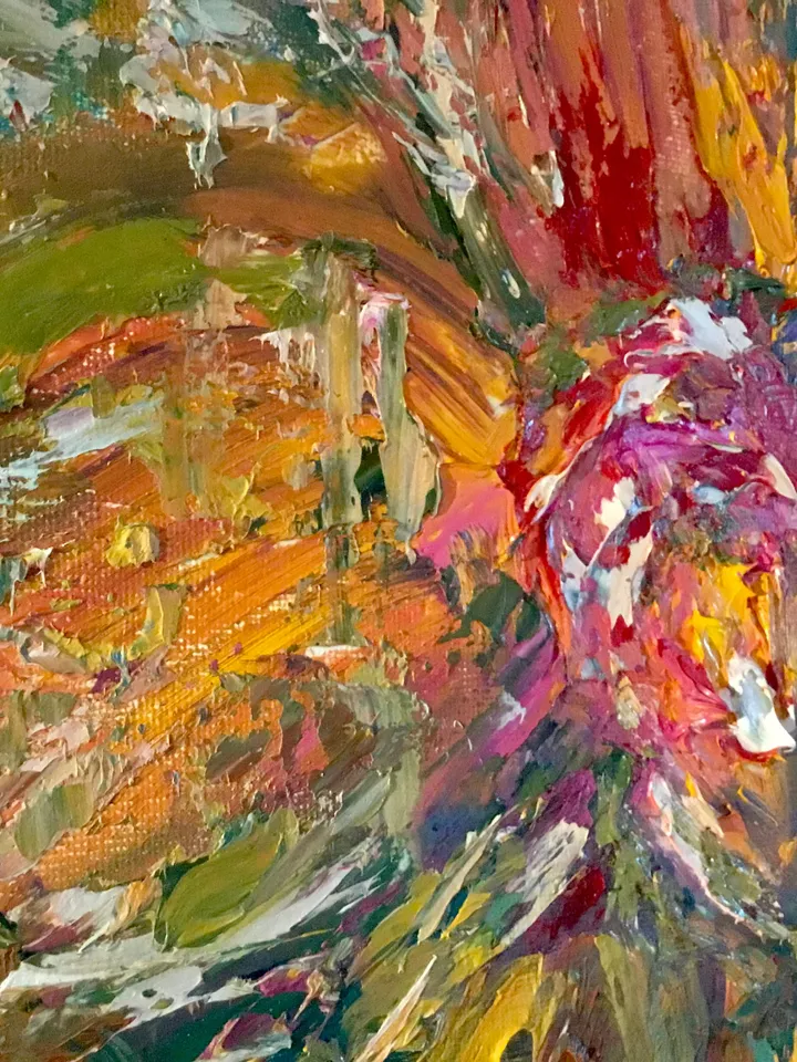 Orange orchids oil painting,original impasto impressionistic style oil heavy textured painting on stretched canvas,flowers canvas art.