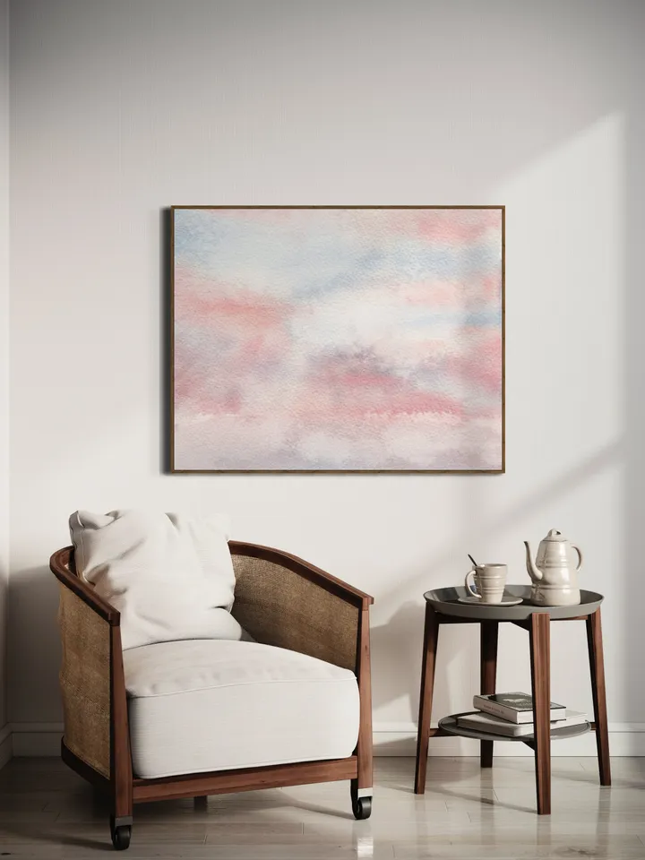 Pastel Cloud Print, Watercolor Painting, Cloud Art Print, Pink Sunset Print, Watercolor Sky, Above The Bed Art, Blush Pink Wall Art Print
