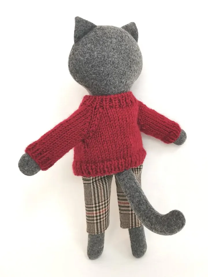 Gray cat boy, kitten wool plush toy, handmade textile stuffed cat