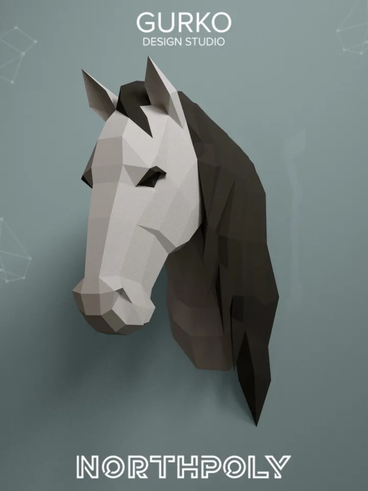 Unicorn Head Papercraft, Digital Template, PDF Download, Gurko, Trophy, 3D Low Poly, Pepakura, DIY Origami, Paper Decor, DIY Gift