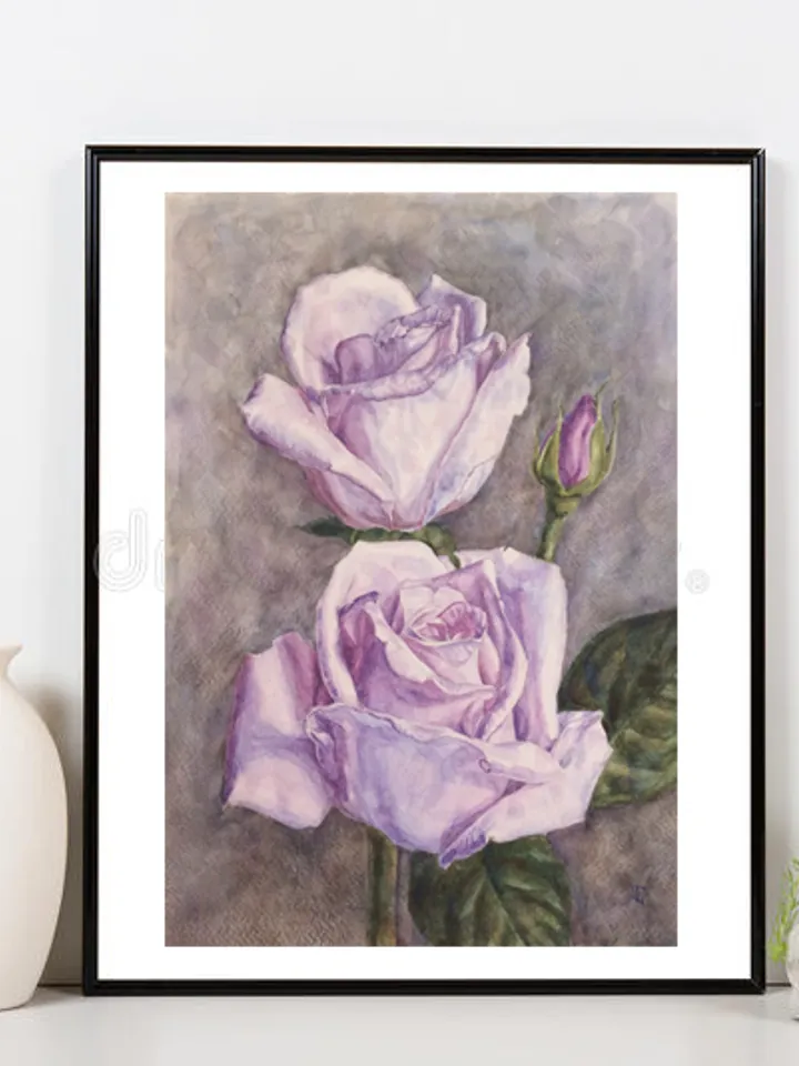 "Rose in cold tones" Flower Original Wall Art Painting Watercolor Artwork picture artwork floral