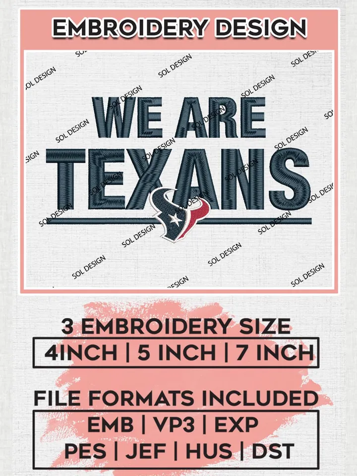 NFL Houston Texans We are Texans Embroidery Designs, NFL Texans, NFL Embroidery Designs, NFL Houston Texans Machine Embroidery Design, Digital Download