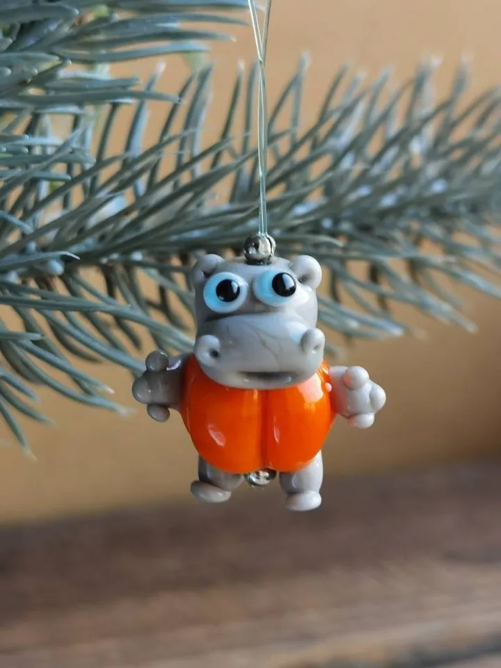 Hippo gifts Hippo ornament Hippo miniature Hippo figurine Hippo art Hippo Christmas Hippopotamus statues Begemoth figurine Glass hippo