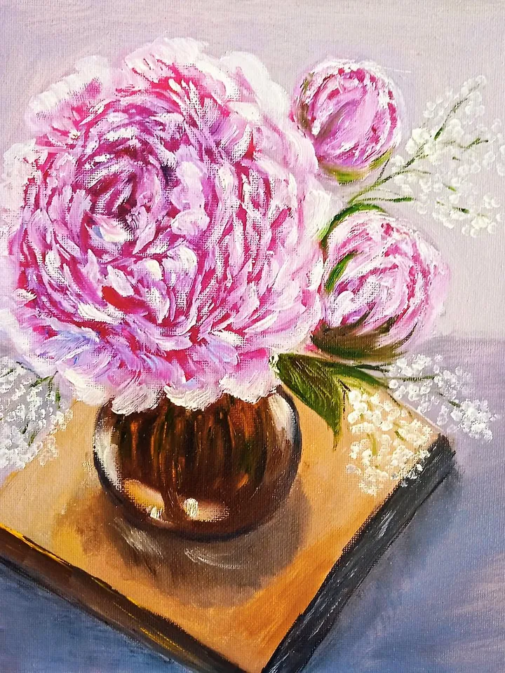 Painting with Peonies Pink Flowers Original Flower Art Original painting