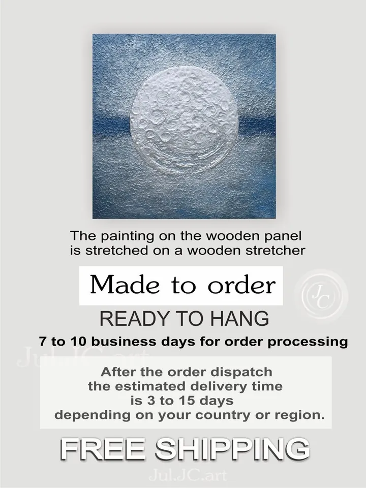 Silver Moon Painting Blue and Silver Abstract Wall Art | Full Moon Textured artwork Modern Original art