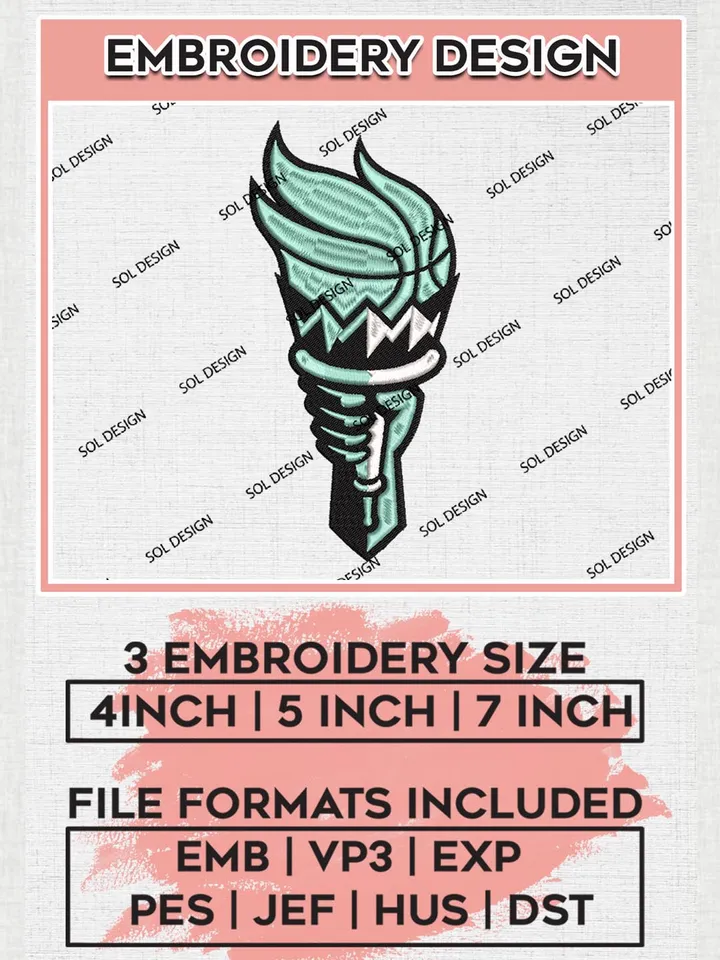 WNBA New York Liberty Logo Embroidery Files, WNBA New York Team Embroidery Designs, Basketball Teams, 3 sizes, Machine embroidery designs, Digital Download