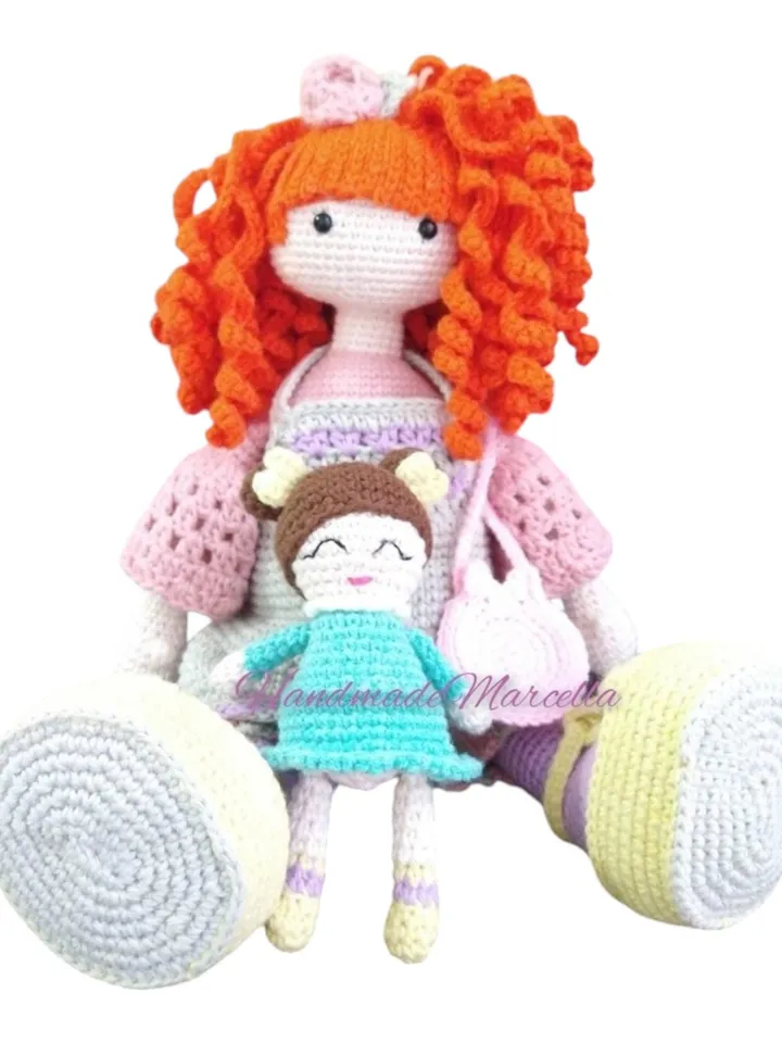 Elisa Doll β 33 cm Articulated Amigurumi with Mini Smiling Doll β Handmade Cotton Gift β Collectible Crochet Doll β Ready to Ship