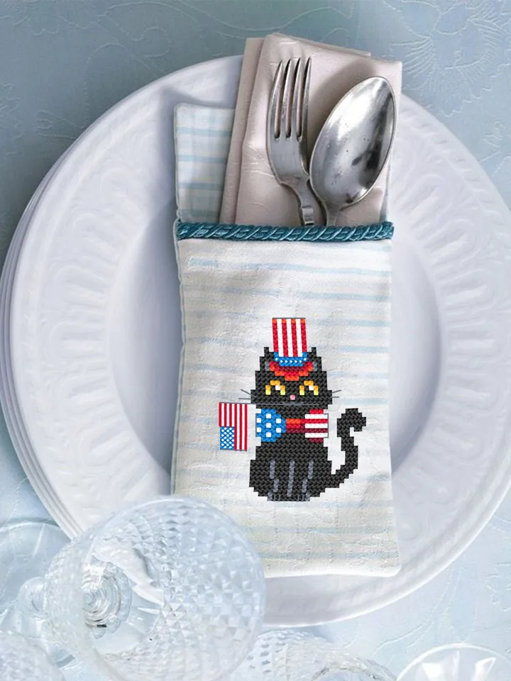 Set patriotic cats cross stitch pattern PDF download Cute black cat embroidery PDF, Independence Day, Funny 4th of july decor, USA flag #T17