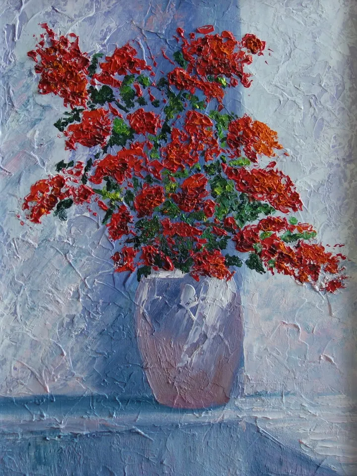 Oil painting Still life Red flowers