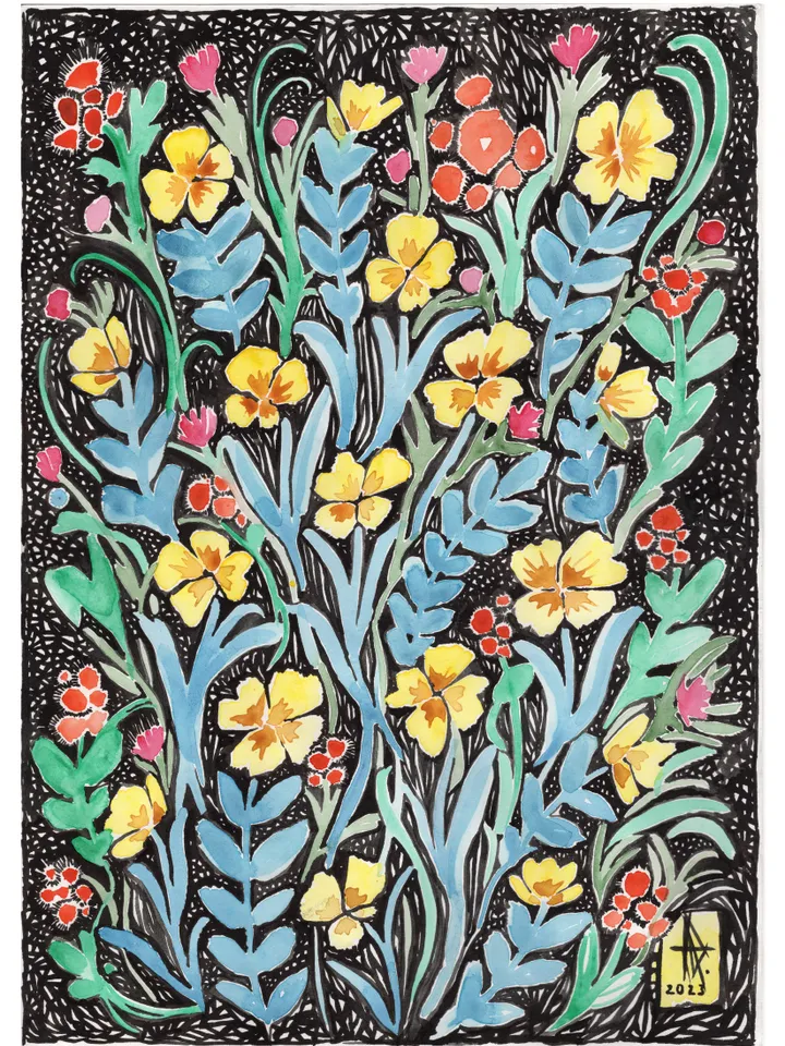 Watercolor painting. Abstraction. Flowers