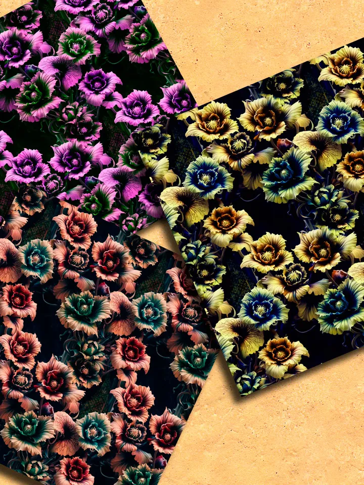 Fantastic Flowers Seamless Pattern for Printing and Crafting. Set of 12 Designs - 12x12 Inches. Fantastic Flowers.