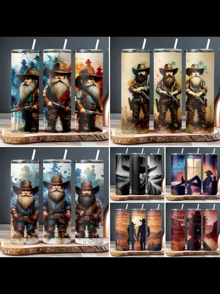 10 Western Cowboy 20 Oz Tumbler Wraps png Bundle, Cowboy and Cowgirl Sublimation Bundle Tumbler Designs png, Cowboy Gnomes Tumbler Wrap png